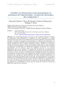 A. Dumont, P. M. Stassart, G. Vanloqueren, P. V. Baret  4 novembre 2014 Clarifier les dimensions socio-économiques et politiques de l’agroécologie : au-delà des principes,