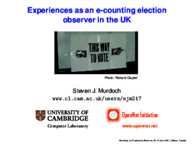 Experiences as an e-counting election observer in the UK Photo: Richard Clayton  Steven J. Murdoch