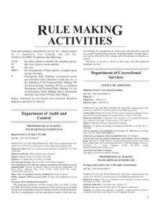 RULE MAKING ACTIVITIES Each rule making is identified by an I.D. No., which consists of 13 characters. For example, the I.D. No. AAM[removed]E indicates the following: