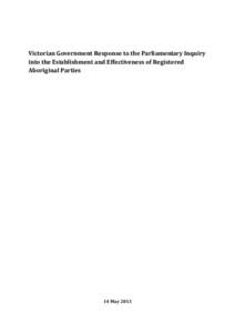 Victorian Government Response to the Parliamentary Inquiry into the Establishment and Effectiveness of Registered Aboriginal Parties