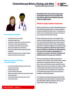 Chemotherapy Before, During, and After A patient planning worksheet Remember that every person’s lung cancer and treatment plan can vary. Consult with your doctor about your treatment plan and