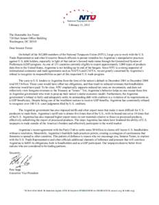 February 11, 2011  The Honorable Jon Tester 724 Hart Senate Office Building Washington, DC[removed]Dear Senator Tester: