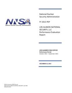 National Nuclear Security Administration FY 2013 PEP LOS ALAMOS NATIONAL SECURITY, LLC Performance Evaluation