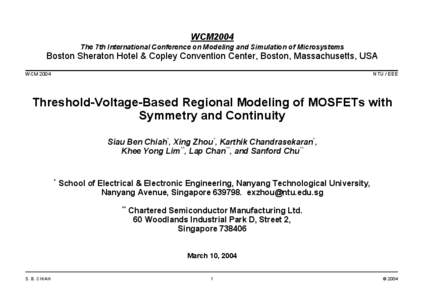 WCM2004 The 7th International Conference on Modeling and Simulation of Microsystems Boston Sheraton Hotel & Copley Convention Center, Boston, Massachusetts, USA WCM 2004