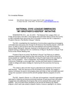 For Immediate Release Contacts: Mike McGrath, National Civic League, ,  For Mayor Hancock: Amber Miller, , 