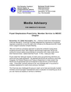 Media Advisory - Fryzel Emphasizes Proactivity, Member Service to MD/DC Chapter