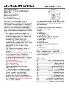 LEGISLATIVE UPDATE  Issue 2, January 17, 2014 Office of Administration GOVERNOR’S COUNCIL ON DISABILITY