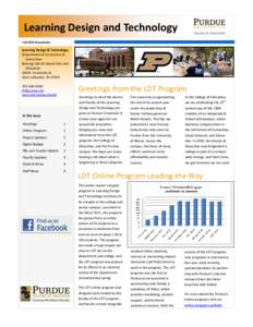 Learning Design and Technology Fall 2014 Newsletter Learning Design & Technology Department of Curriculum & Instruction