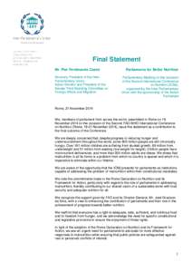 Final Statement Mr. Pier Ferdinando Casini Honorary President of the InterParliamentary Union, Italian Senator and President of the Senate Third Standing Committee on Foreign Affairs and Migration