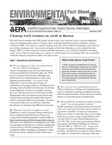 ASARCO Superfund Site, Ruston/Tacoma, Washington U.S. Environmental Protection Agency, Region 10 SeptemberCleanup work resumes on yards in Ruston