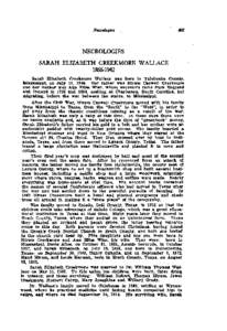 NECROLOGIES  SARAH ELIZABETH CREEKMORE WALLACE[removed]Sarah Elizabeth Creekmore Wallace was born in Yalobusha County, Mississippi, on July 15, 1866. Her father was Hiram Caswell Creekmore