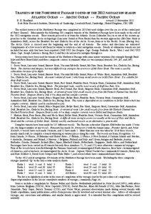 TRANSITS OF THE NORTHWEST PASSAGE TO END OF THE 2012 NAVIGATION SEASON ATLANTIC OCEAN ↔ ARCTIC OCEAN ↔ PACIFIC OCEAN R. K. Headland