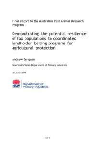 Final Report to the Australian Pest Animal Research Program Demonstrating the potential resilience of fox populations to coordinated landholder baiting programs for