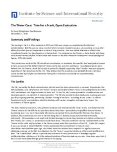 Institute for Science and International Security ISIS REPORT The Tinner Case: Time for a Frank, Open Evaluation By David Albright and Paul Brannan December 21, 2010