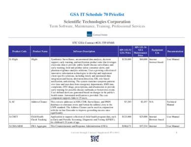 GSA IT Schedule 70 Pricelist Scientific Technologies Corporation Term Software, Maintenance, Training, Professional Services STC GSA Contract #GS-35F-0548S Product Code