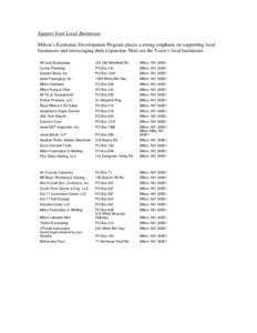 Support Your Local Businesses Milton’s Economic Development Program places a strong emphasis on supporting local businesses and encouraging their expansion. Here are the Town’s local businesses. All Land Enterprises 