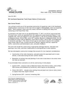 Southlands Equestrian Trails Project Notice of Construction