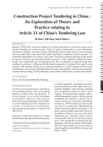 Hong Kong Surveyor Vol 16(1), 11-22 June 2005 ISSN[removed]Construction Project Tendering in China : An Exploration of Theory and Practice relating to Article 33 of China’s Tendering Law