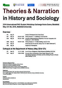 Theories & Narration in History and Sociology 2014 International PhD Student Workshop Exchange Notre Dame/Bielefeld May 23–28, 2014, Bielefeld University Overview