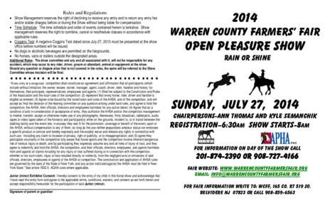 Every entry at a recognized competition shall constitute an agreement and affirmation that all participants (which include without limitation, the Owner, lessee, trainer, manager, agent, coach, Driver, rider, handler, an