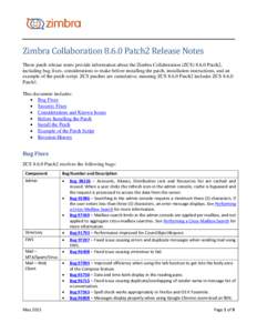 Zimbra CollaborationPatch2 Release Notes These patch release notes provide information about the Zimbra Collaboration (ZCSPatch2, including bug fixes, considerations to make before installing the patch, in