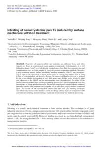 MATEC Web of Conferences 21, DOI: matecconf  C Owned by the authors, published by EDP Sciences, 2015  Nitriding of nanocrystalline pure Fe induced by surface