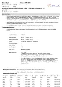 Stock Split  October 17, 2014 Exchange/Memo ID: ONN / OCC ID: