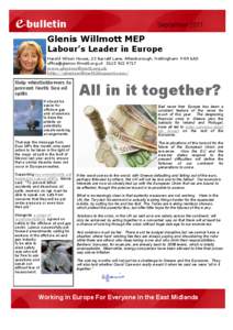 e-bulletin  September 2011 Glenis Willmott MEP Labour’s Leader in Europe