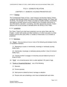 Confederated Tribes of the Coos, Lower Umpqua and Siuslaw Indians Tribal Code, Ch[removed]Domestic Violence Ordinance