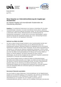 Presse-Information 5. Juli 2010 Seite 1 von 3 Neue Impulse zur Internationalisierung der Augsburger Hochschulen