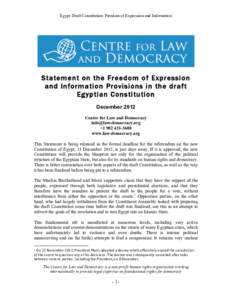 Egypt: Draft Constitution: Freedom of Expression and Information  	
      Statement on the Freedom of Expression