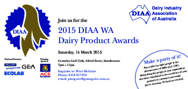 Join us for theDIAA WA Dairy Product Awards  DIAA