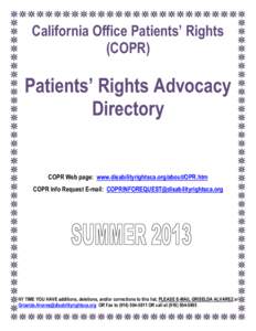 California Office Patients’ Rights (COPR) Patients’ Rights Advocacy Directory