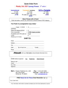 Quick Order Form Ready, Set, GO! Synergy Fitness 2nd edition International Tennessee residents