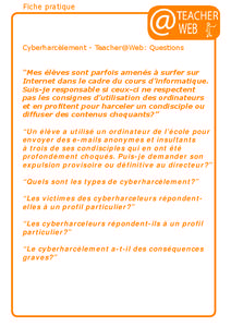 Fiche pratique  Cyberharcèlement - Teacher@Web: Questions “Mes élèves sont parfois amenés à surfer sur Internet dans le cadre du cours d’informatique. Suis-je responsable si ceux-ci ne respectent