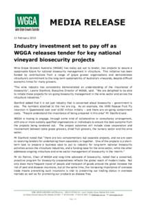 Media Release - Industry investment set to pay off as WGGA releases tender (FEB 2015)