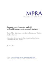 M PRA Munich Personal RePEc Archive Energy-growth nexus and oil self-sufficiency: macro panel analysis Carlos Filipe Santos and Jos´e Alberto Fuinhas and Anto´nio