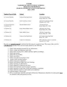 15-M-002 NASH-ROCKY MOUNT PUBLIC SCHOOLS REQUEST FOR PROPOSAL CHAIR/ PLATFORM LIFT & ELEVATOR SERVICE  June 4, 2014