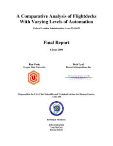 A Comparative Analysis of Flightdecks With Varying Levels of Automation Federal Aviation Administration Grant 93-G-039 Final Report 8 June 2000