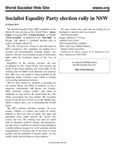 World Socialist Web Site  wsws.org Socialist Equality Party election rally in NSW 21 March 2015