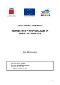 APPEL A MANIFESTATION D’INTÉRÊT  INSTALLATIONS PHOTOVOLTAÏQUES EN AUTOCONSOMMATION  Note d’informa