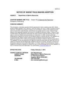 MAPA-4  NOTICE OF AGENCY RULE-MAKING ADOPTION AGENCY:  Department of Marine Resources
