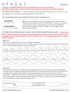 Ring Sizer *warning* You MUST PRINT this chart. It will NOT work if you try to measure directly from the monitor. Please note this chart represents ring sizes for the US & Canada. 1 PRINT THIS CHART.