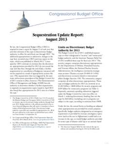 Sequestration Update Report: August 2013