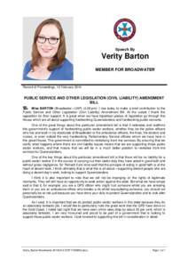 Speech By  Verity Barton MEMBER FOR BROADWATER  Record of Proceedings, 12 February 2014