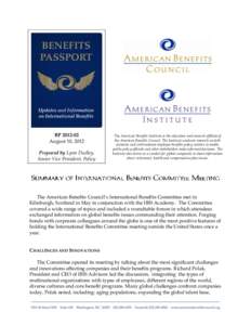 BPAugust 10, 2012 Prepared by Lynn Dudley, Senior Vice President, Policy  The American Benefits Institute is the education and research affiliate of