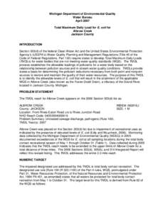 Water / Earth / Hydrology / Microbiology / Total maximum daily load / Clean Water Act / Rives Township /  Michigan / Escherichia coli / Rives / Water pollution / Environment / Enterobacteria