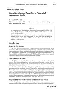 Consideration of Fraud in a Financial Statement Audit  151 AU-C Section 240