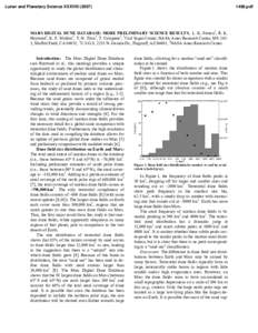 Lunar and Planetary Science XXXVIII[removed]pdf MARS DIGITAL DUNE DATABASE: MORE PRELIMINARY SCIENCE RESULTS. L. K. Fenton1, R. K. Hayward2, K. F. Mullins2, T. N. Titus2, T. Colaprete3, 1Carl Sagan Center, NASA Ames