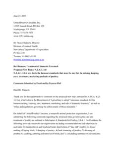 June 27, 2003 United Poultry Concerns, IncSeaside Road, PO Box 150 Machipongo, VAPhone: www.UPC-online.org